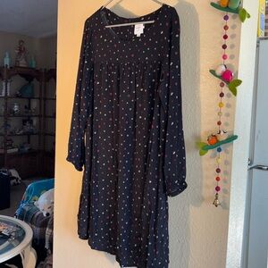EUC THE 9s by HATCH black floral, long sleeve midi dress with scoop neck 100%